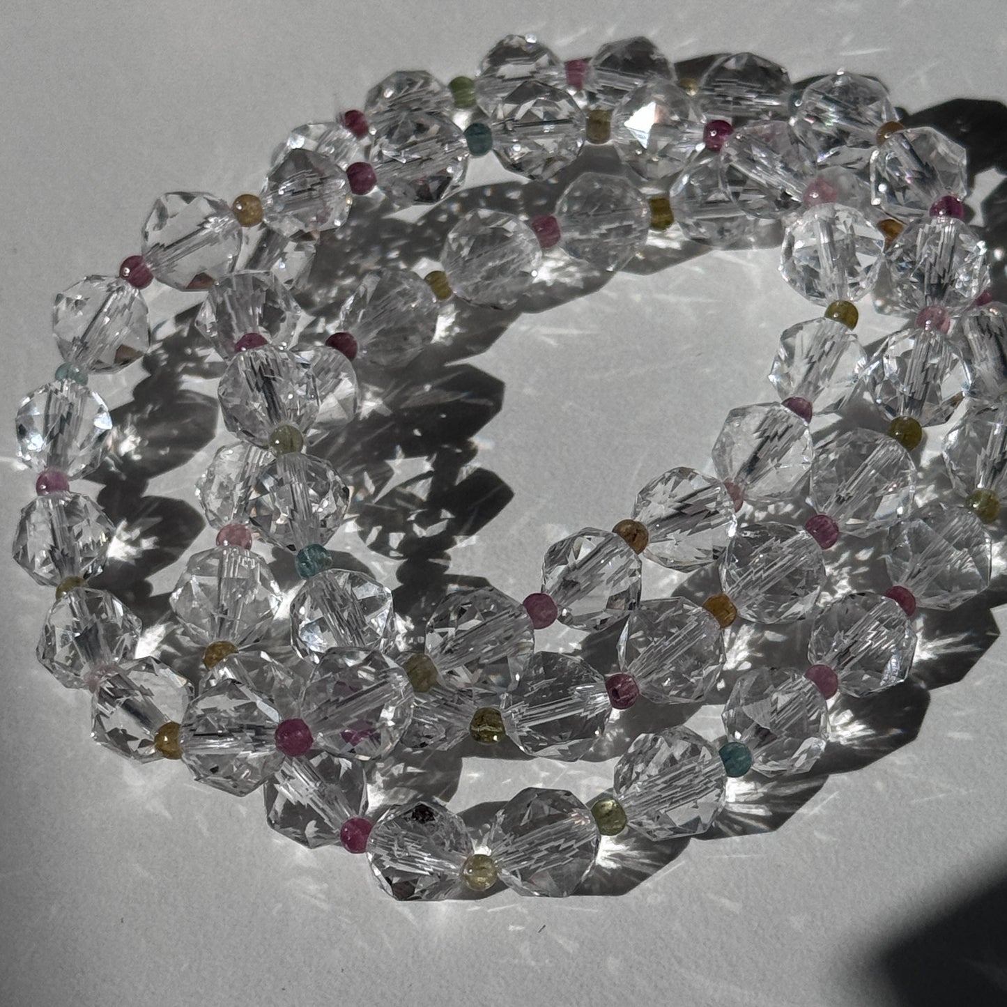 Faceted Clear Quartz w/ Tourmaline Bracelets