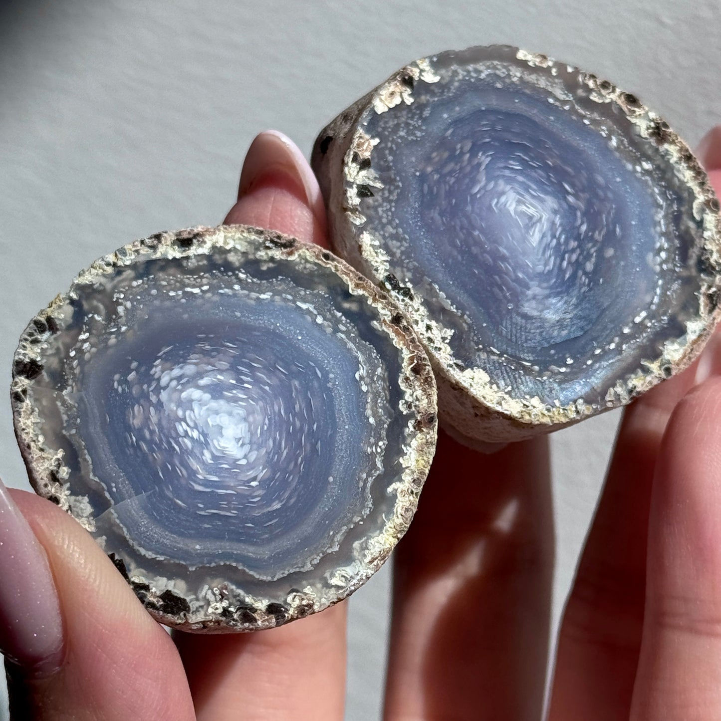 starry night agate geode polished pair