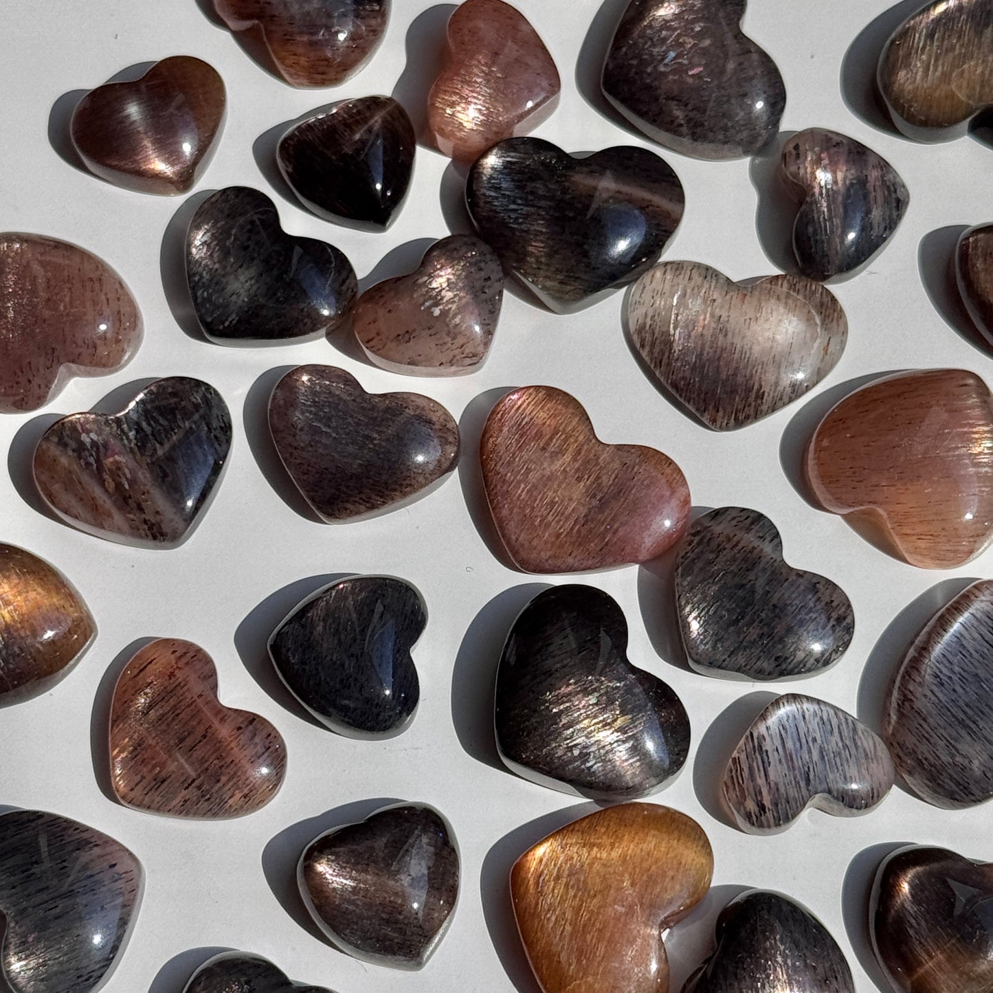 Tanzanian Lattice Sunstone Moonstone Mini Heart (set of 2)