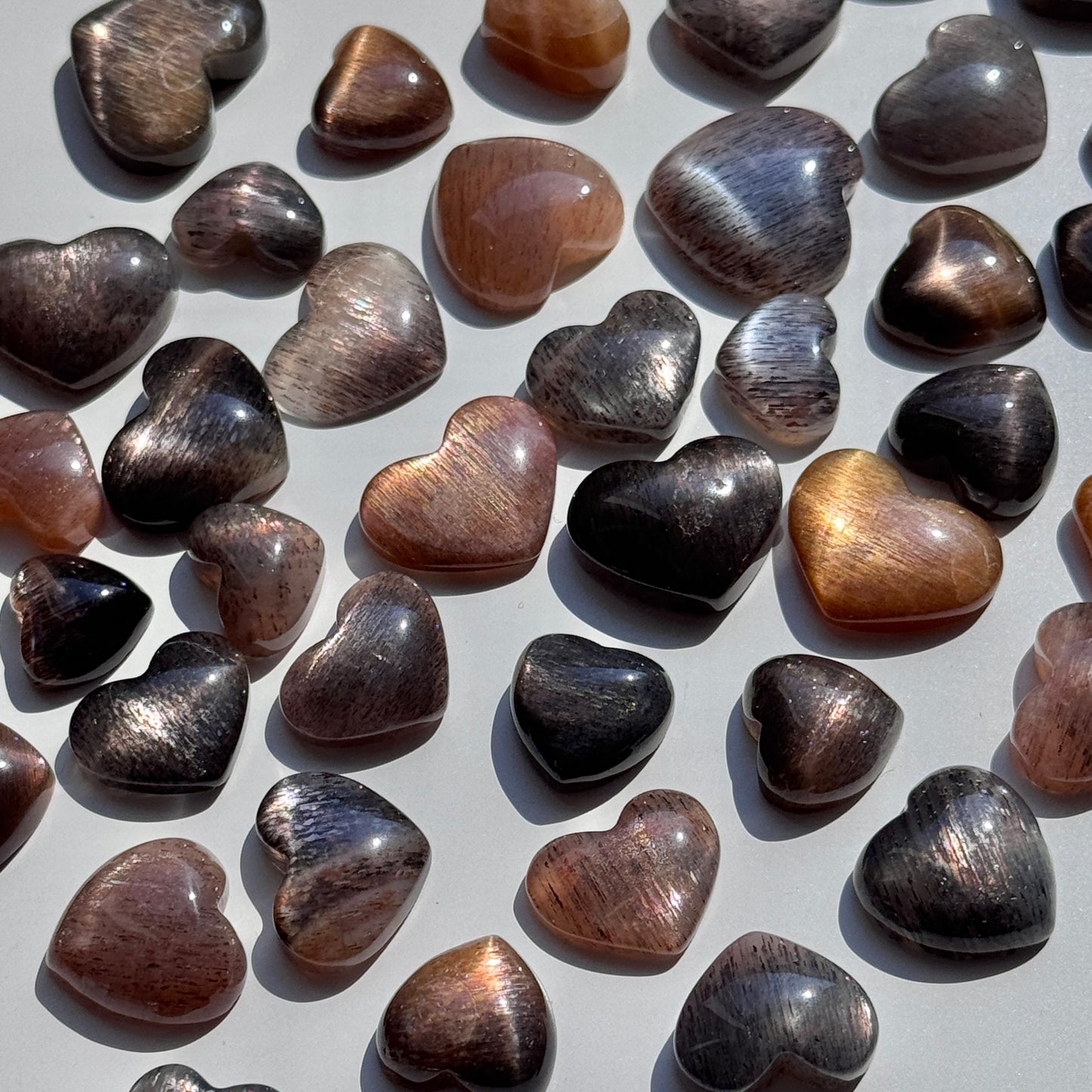 Tanzanian Lattice Sunstone Moonstone Mini Heart (set of 2)