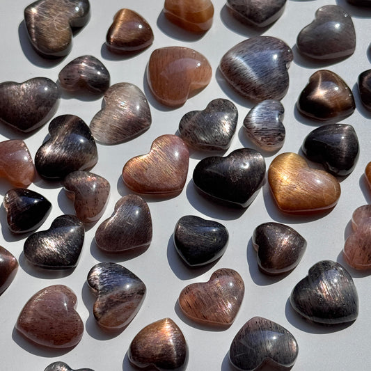 Tanzanian Lattice Sunstone Moonstone Mini Heart (set of 2)