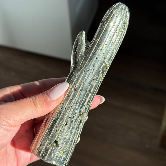 Pyrite Cactus L Carving #3
