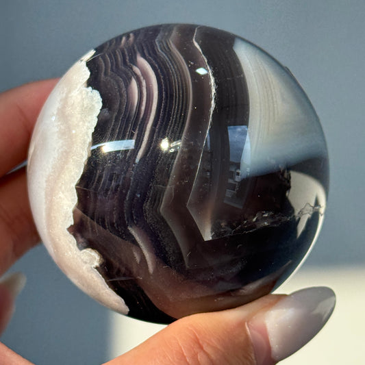 Black Flower Agate Sphere #14