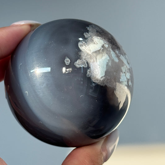 Black Flower Agate Sphere #6