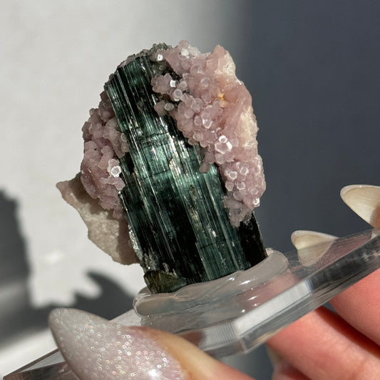 Green Tourmaline with Lepidolite and Albite