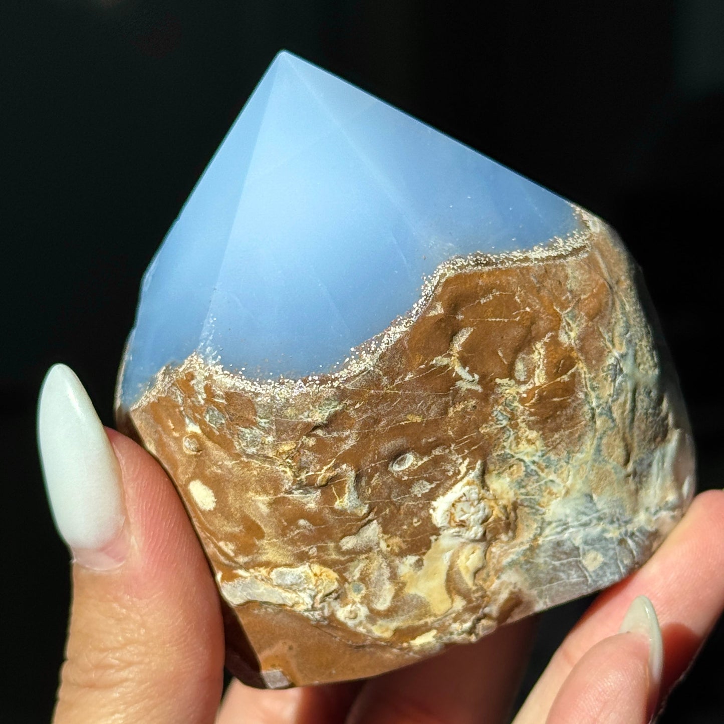 Blue Chalcedony Half Polished Point #2