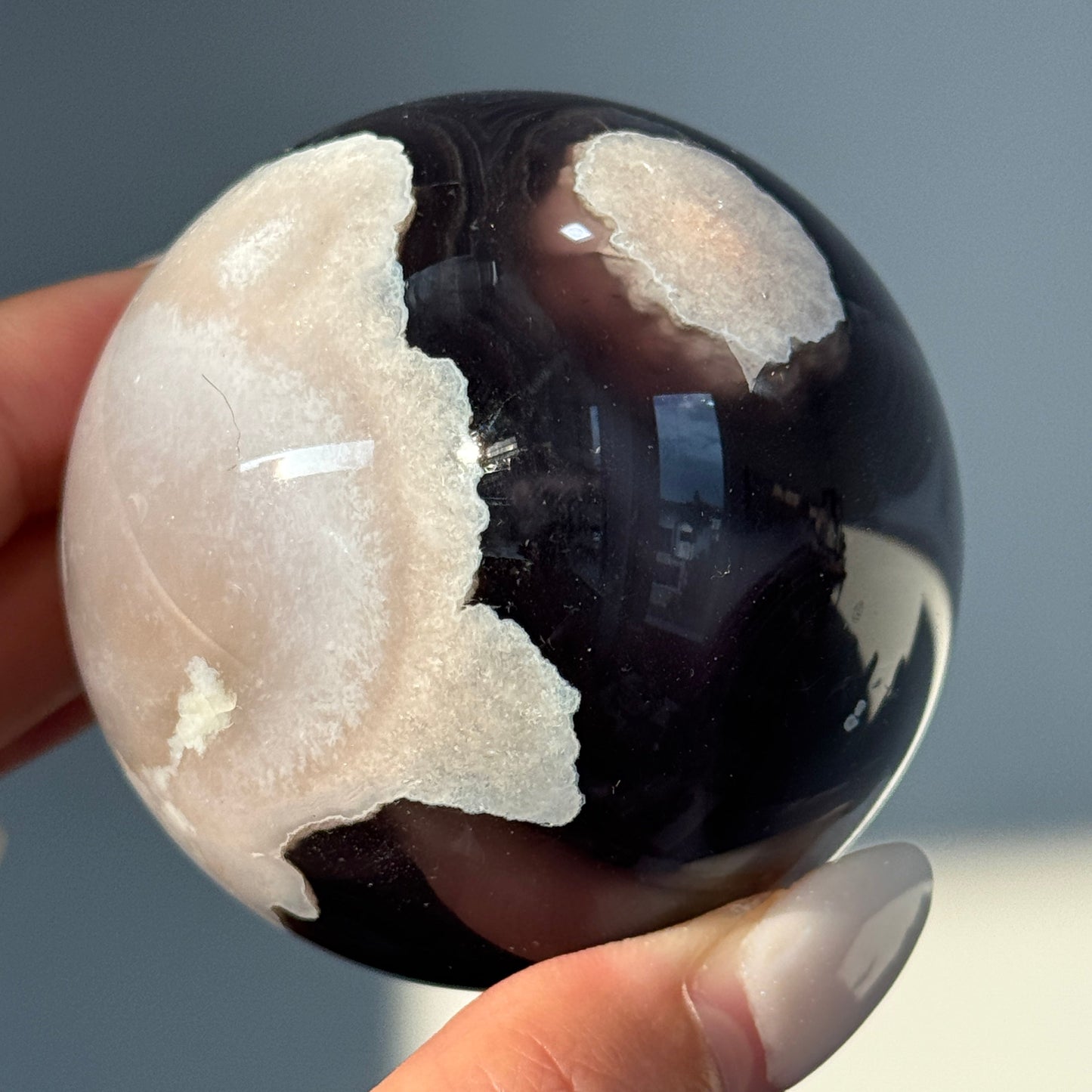 Black Flower Agate Sphere #14