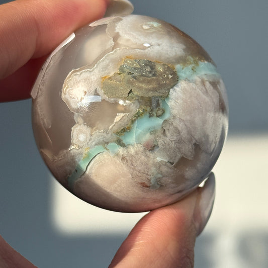 Green Flower Agate Sphere #14