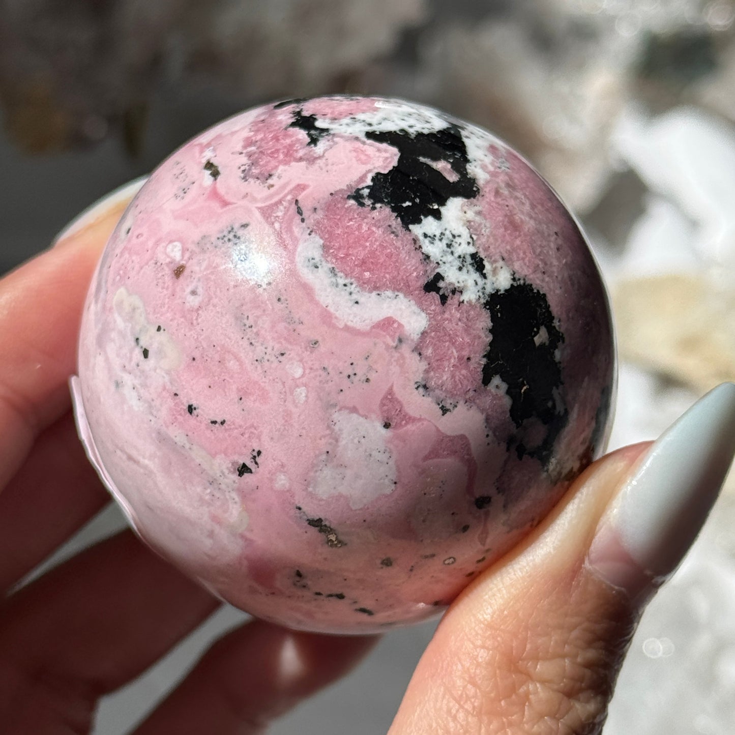 Pink Rhodonite w/Pyrite Sphere