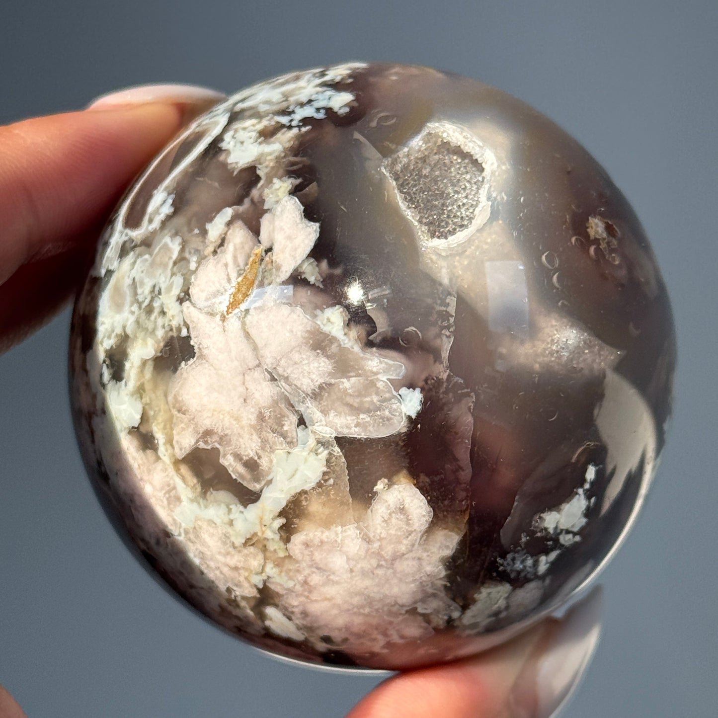Black Flower Agate Sphere #3