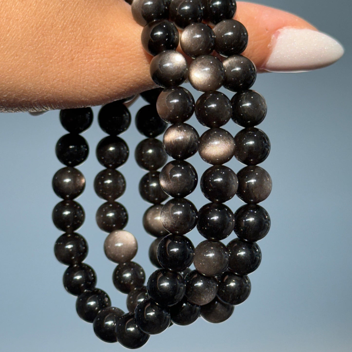HQ Silver Sheen Obsidian Bracelets (various bead sizes)