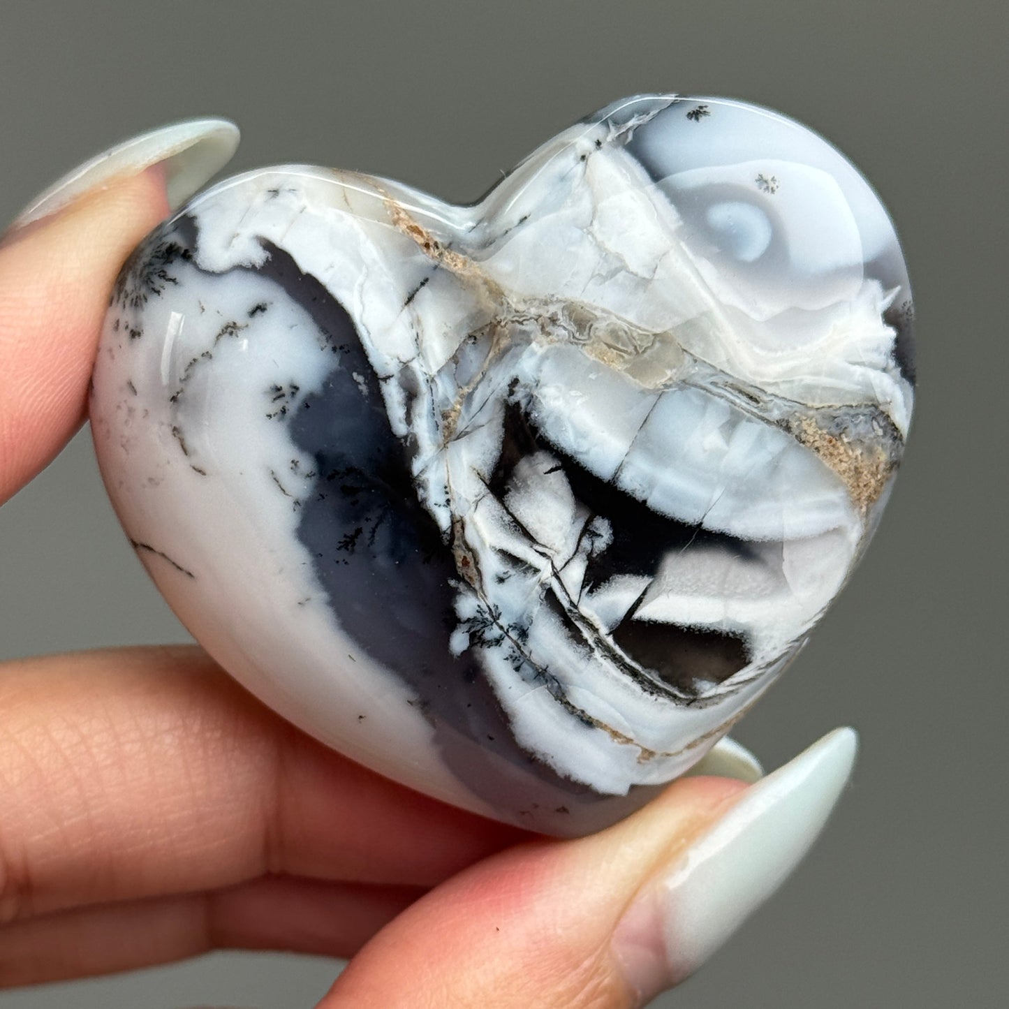 Purple Dendritic Opal Heart Carving #2