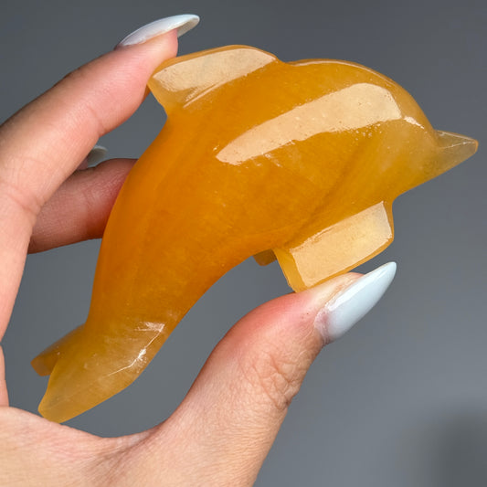 Orange Calcite Dolphin L Carving #3