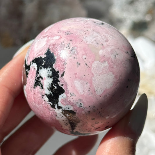 Pink Rhodonite w/Pyrite Sphere