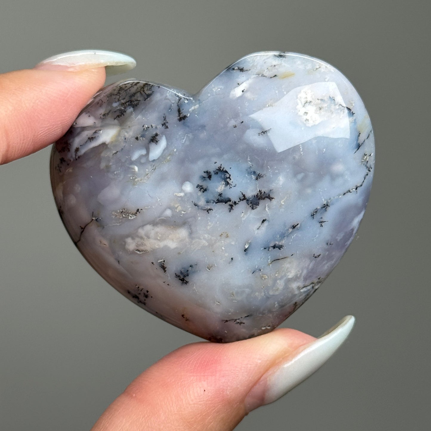 Purple Dendritic Opal Heart Carving #4