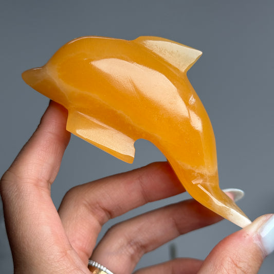 Orange Calcite Dolphin L Carving #2