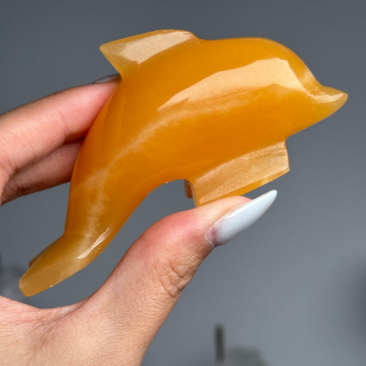 Orange Calcite Dolphin L Carving #2