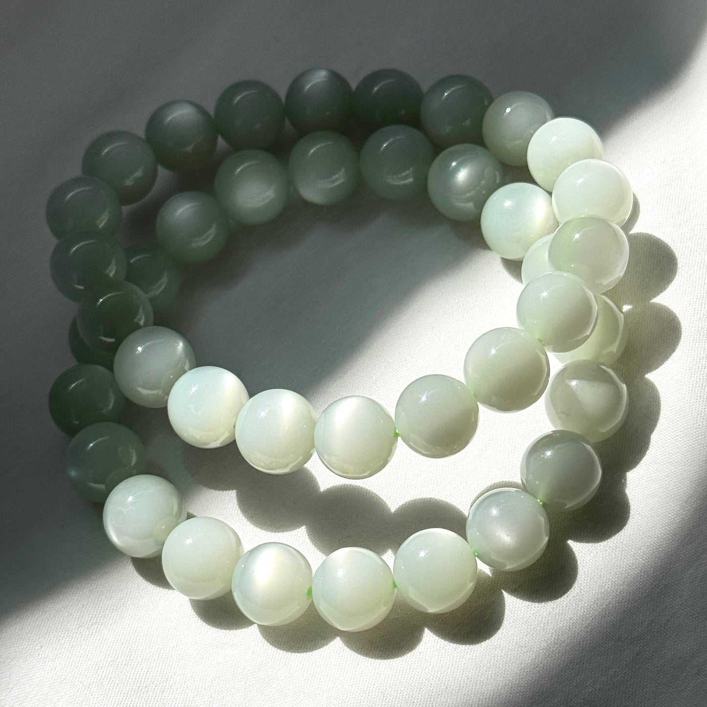 Silky Green Moonstone Bracelets (various bead sizes)