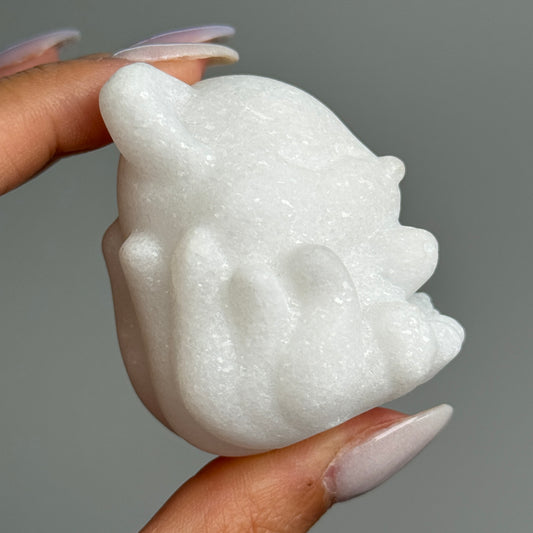 White Jade Ninetails Fox (Kitsune) Carving