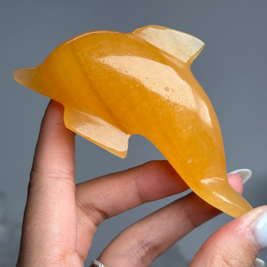 Orange Calcite Dolphin L Carving #3