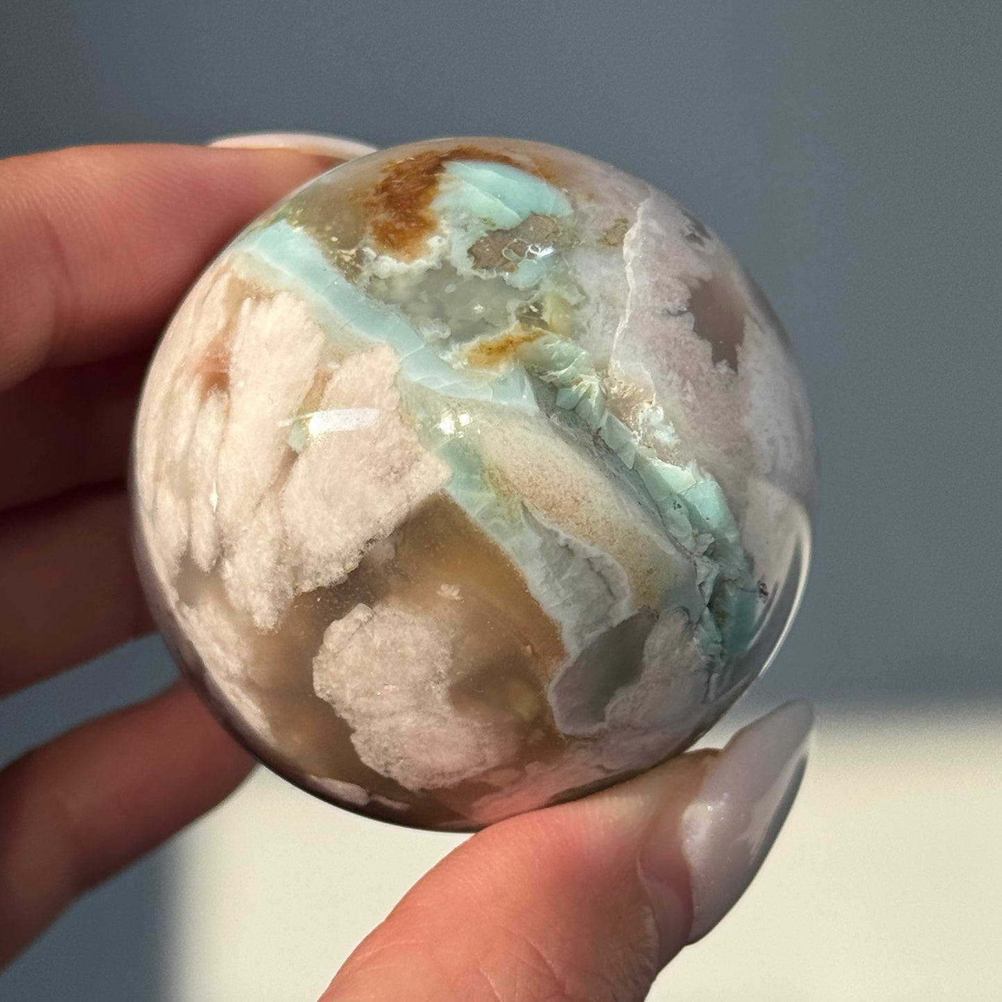 Green Flower Agate Sphere #14