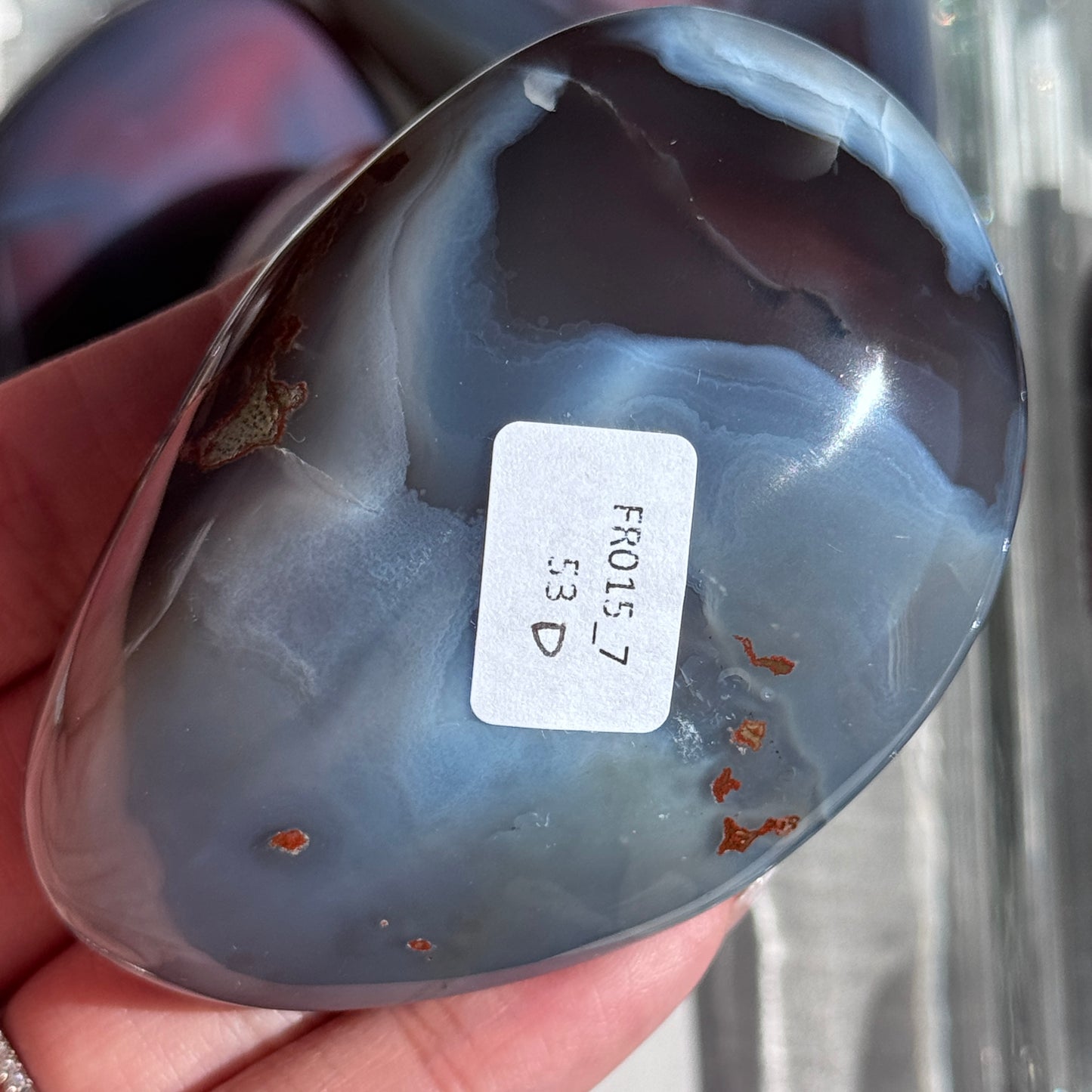 mozambique strawberry agate freeform palm polished agate stone