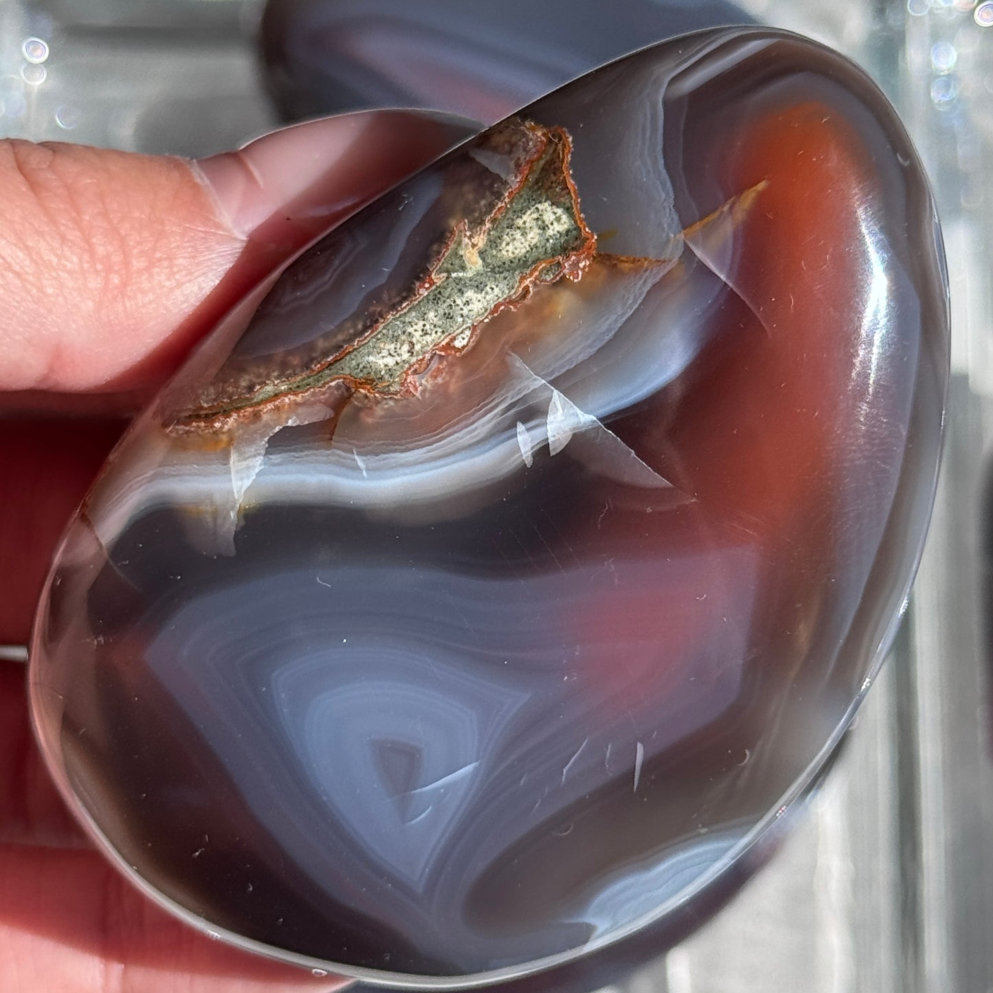 mozambique strawberry agate freeform palm polished agate stone