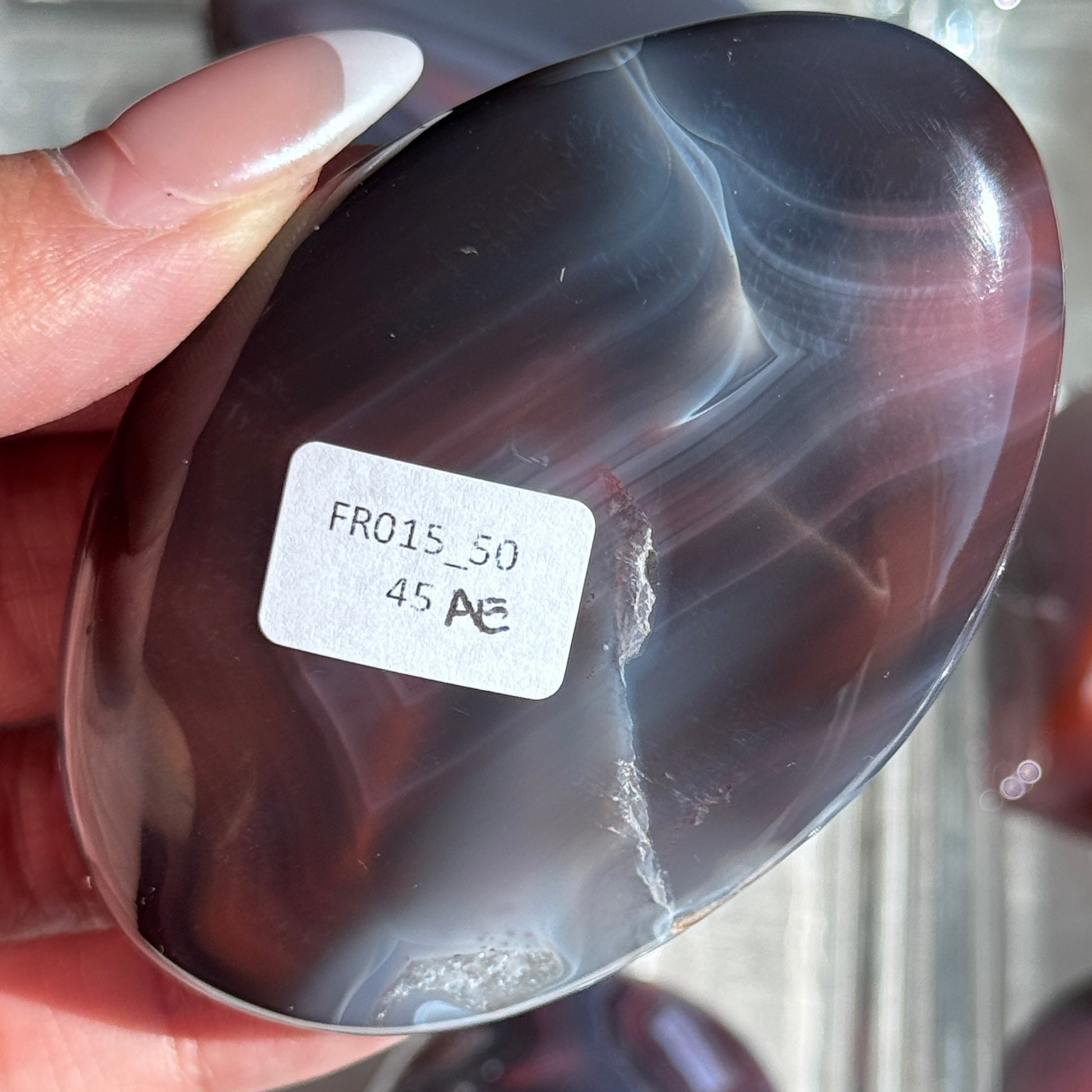 mozambique strawberry agate freeform palm polished agate stone