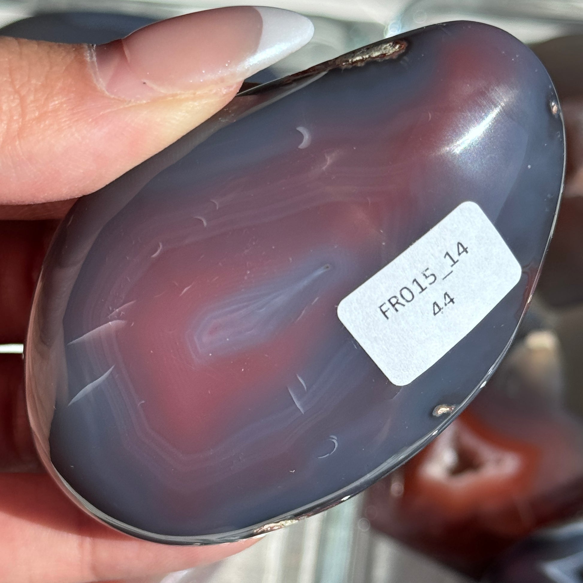 mozambique strawberry agate freeform palm polished agate stone