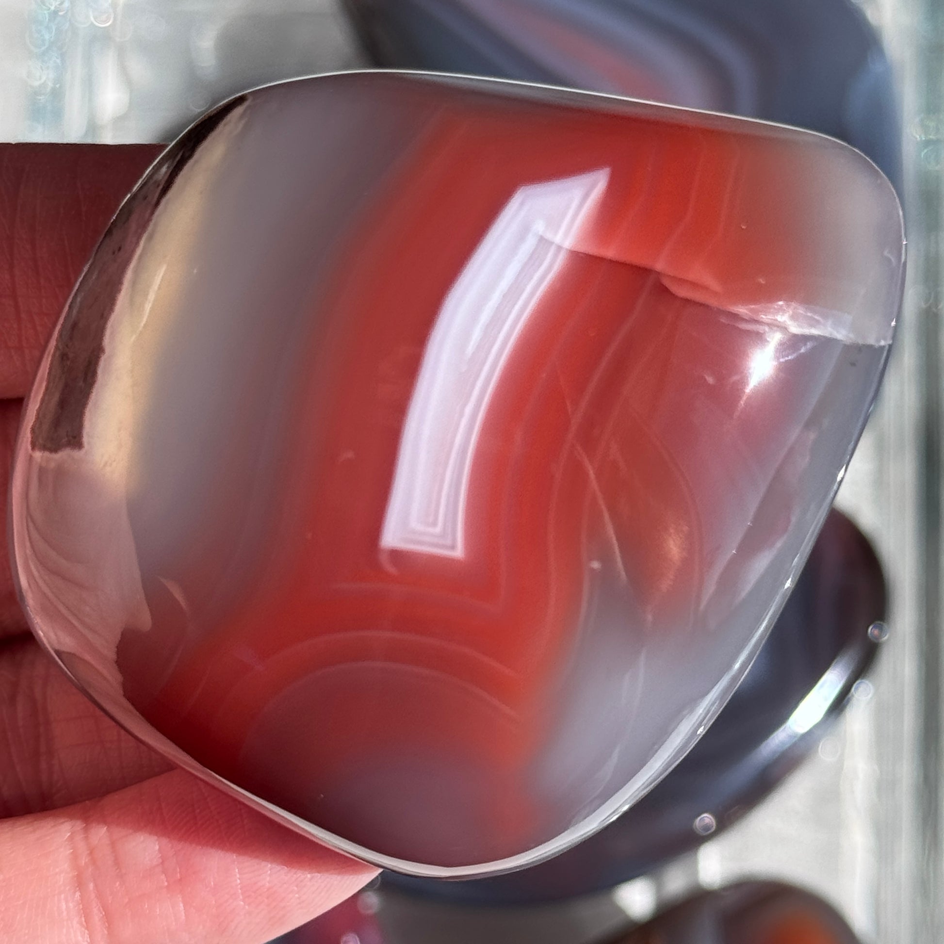 mozambique strawberry agate freeform palm polished agate stone