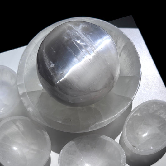Selenite Round Bowls 8”