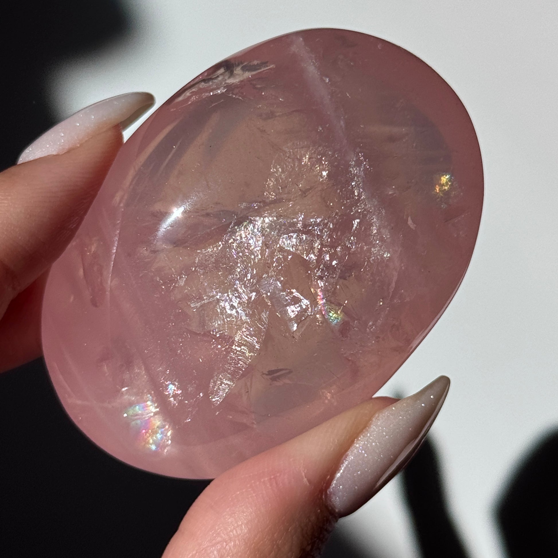 dark pink rose quartz palm asterism crystals