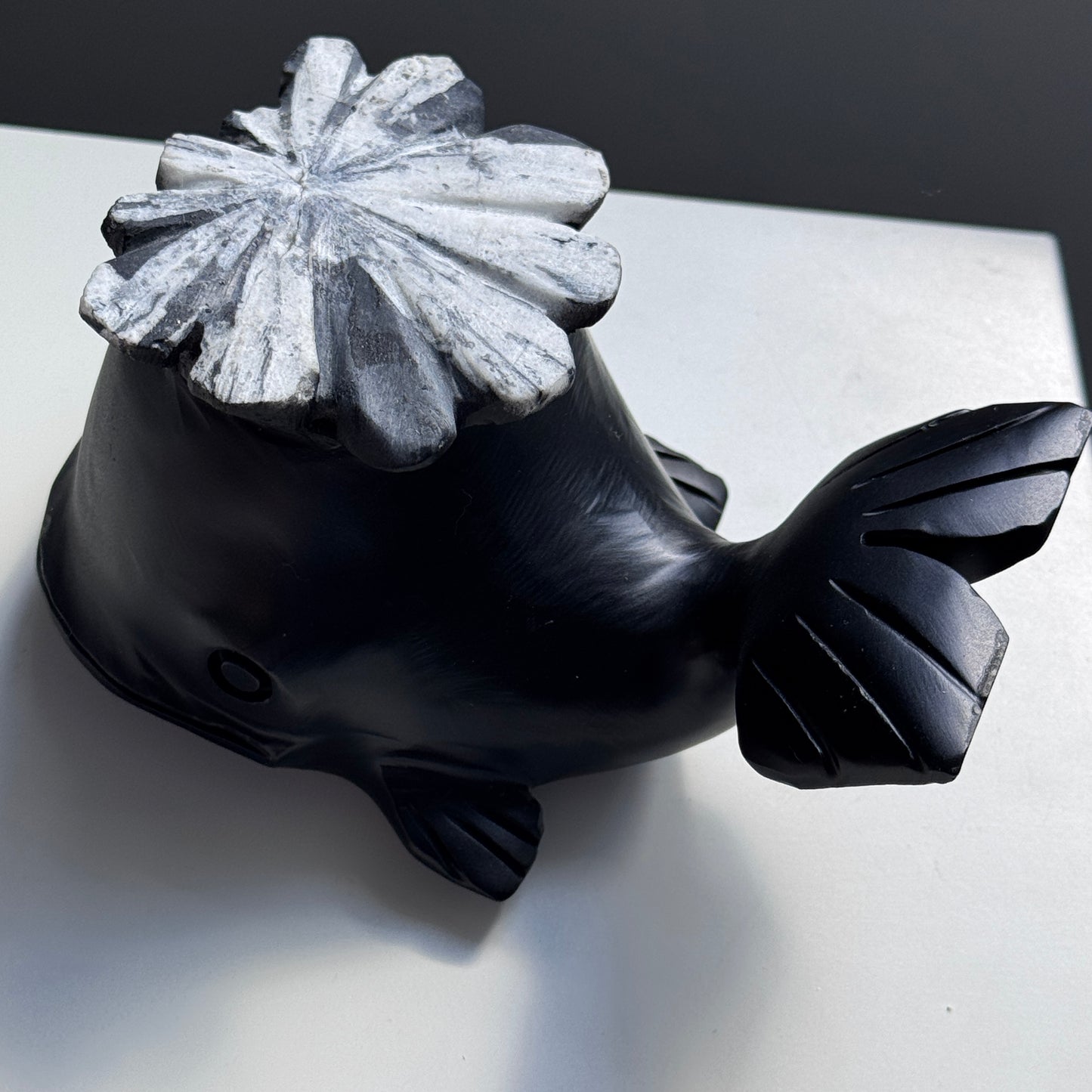 Chrysanthemum Stone Whale Carving #1