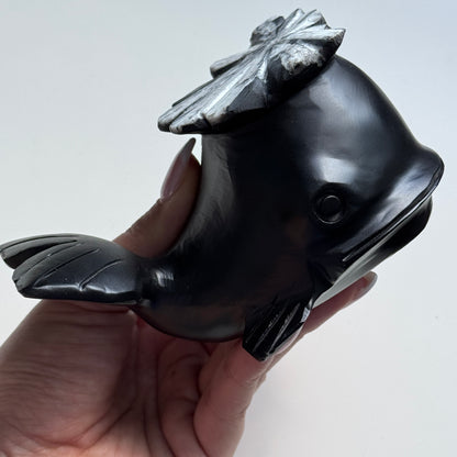 Chrysanthemum Stone Whale Carving #1