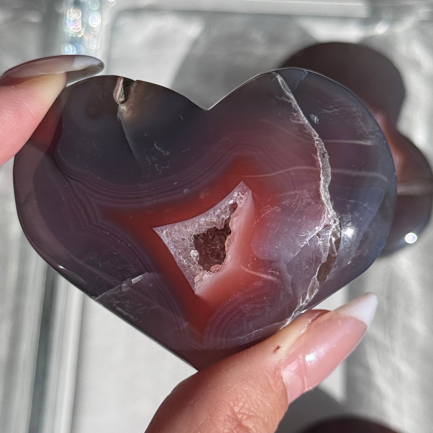 Mozambique Strawberry Agate Heart Carving #17