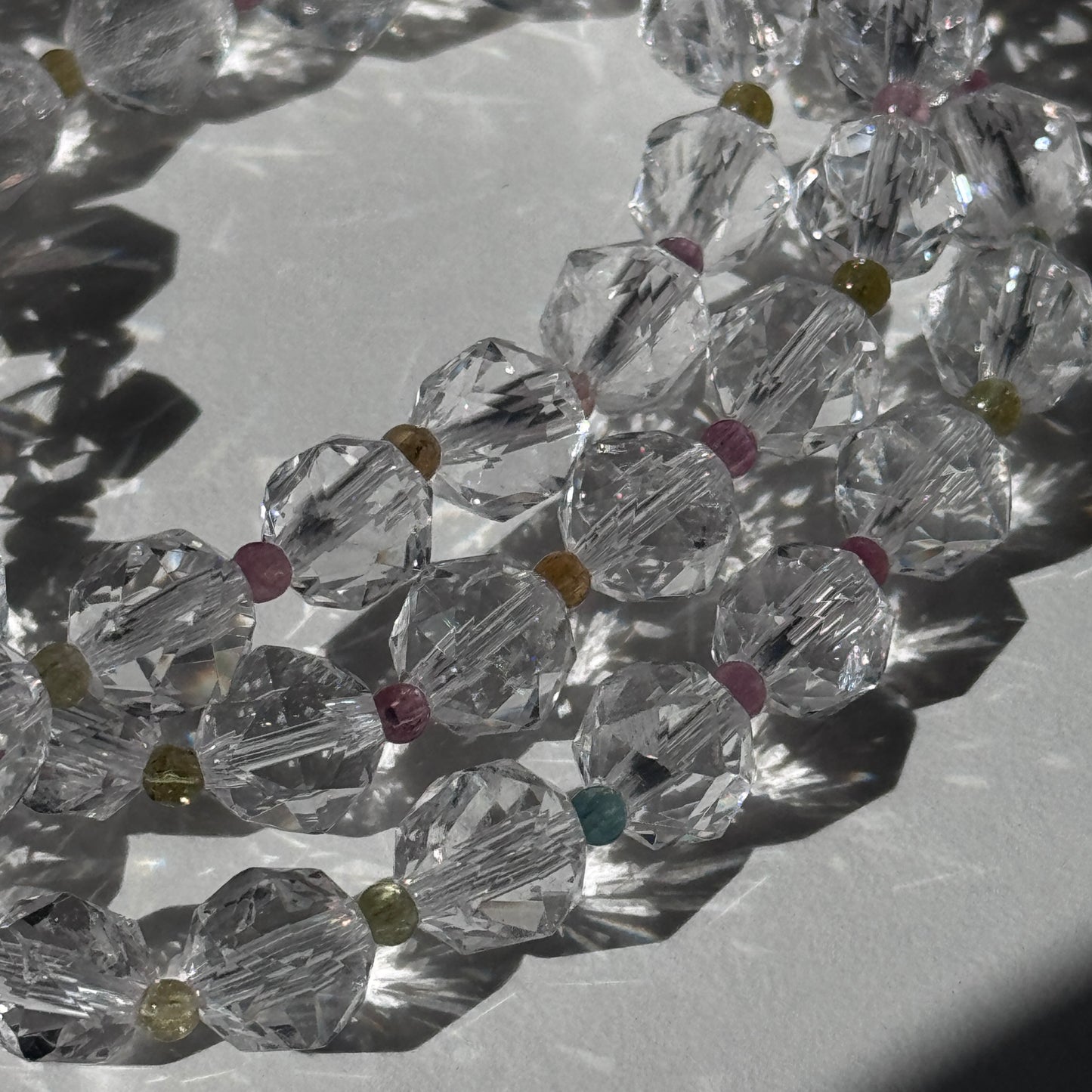 Faceted Clear Quartz w/ Tourmaline Bracelets