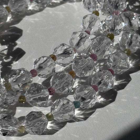 Faceted Clear Quartz w/ Tourmaline Bracelets