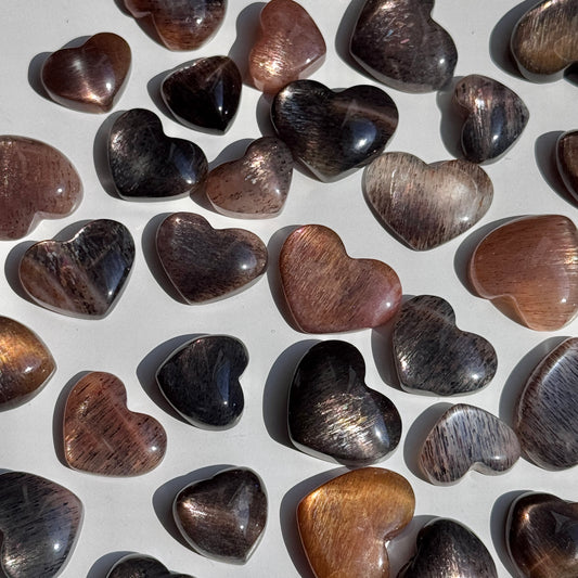 Tanzanian Lattice Sunstone Moonstone Mini Heart (set of 2)
