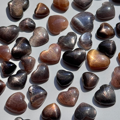 Tanzanian Lattice Sunstone Moonstone Mini Heart (set of 2)