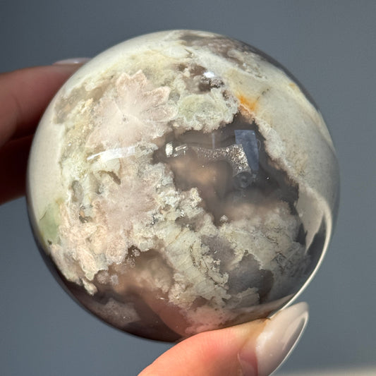 Black Flower Agate Sphere #10