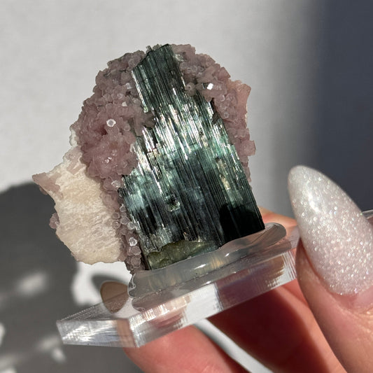 Green Tourmaline with Lepidolite and Albite