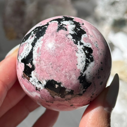 Pink Rhodonite w/Pyrite Sphere