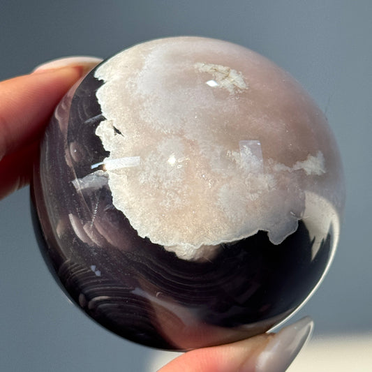 Black Flower Agate Sphere #14