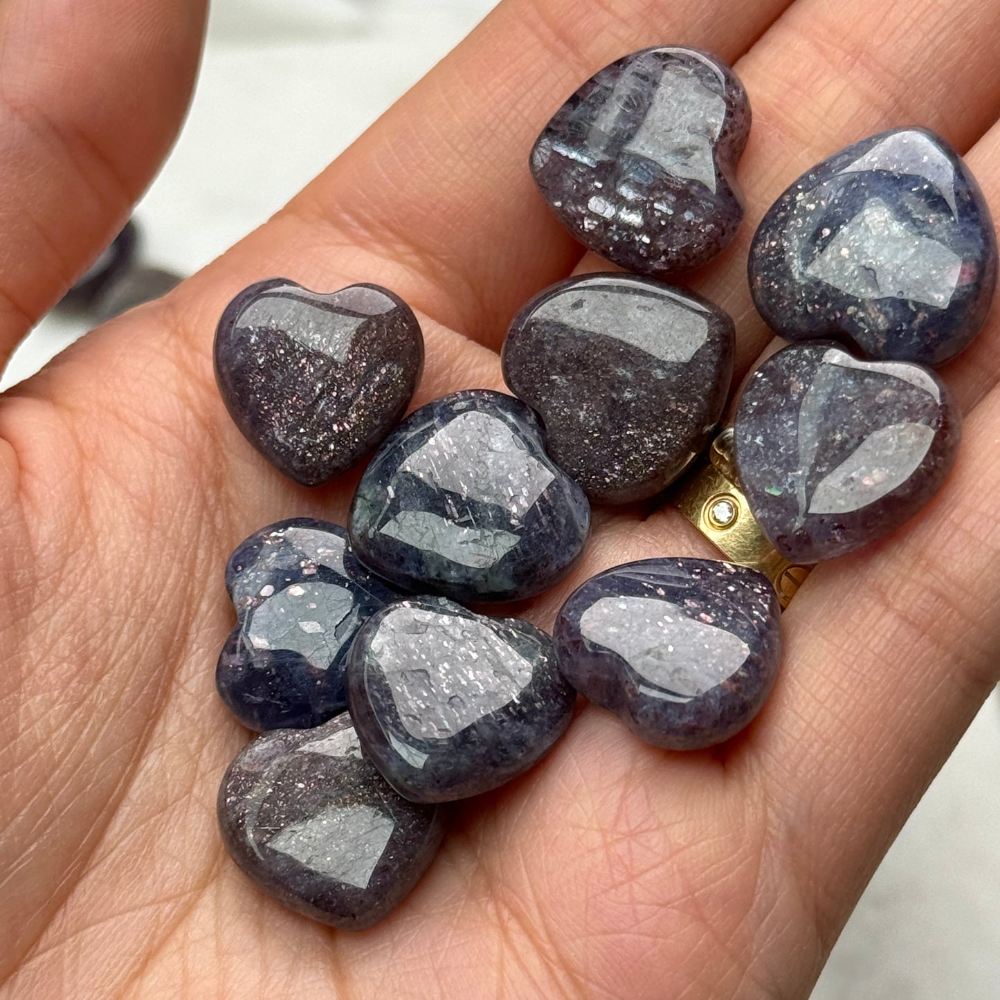 Bloodshot Iolite Mini Hearts