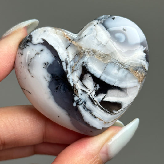 Purple Dendritic Opal Heart Carving #2