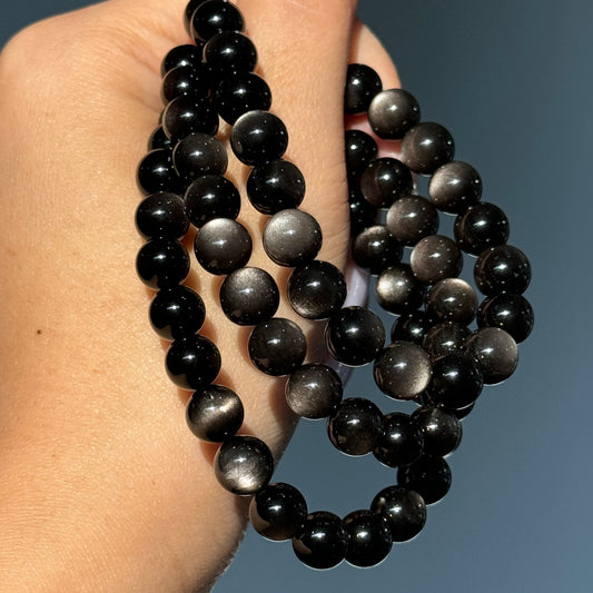 HQ Silver Sheen Obsidian Bracelets (various bead sizes)