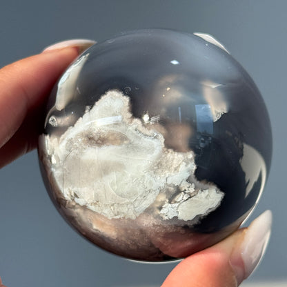 Black Flower Agate Sphere #6