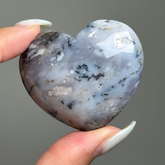 Purple Dendritic Opal Heart Carving #4