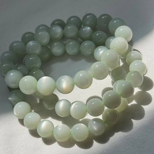 Silky Green Moonstone Bracelets (various bead sizes)