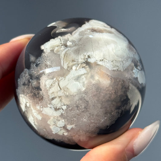 Black Flower Agate Sphere #6